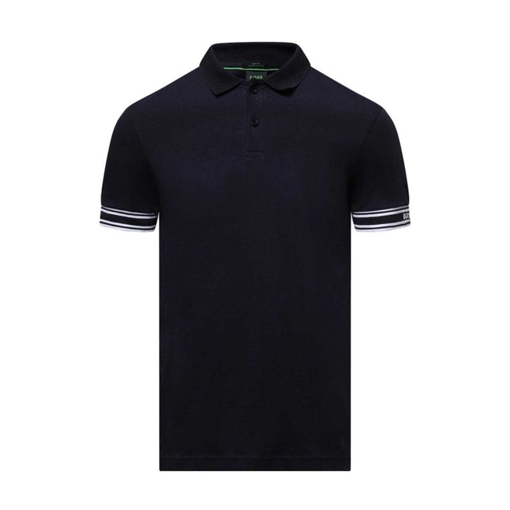 Boss Mens Zone Stripe Cuffed Slim Polo Shirt / Dark Blue